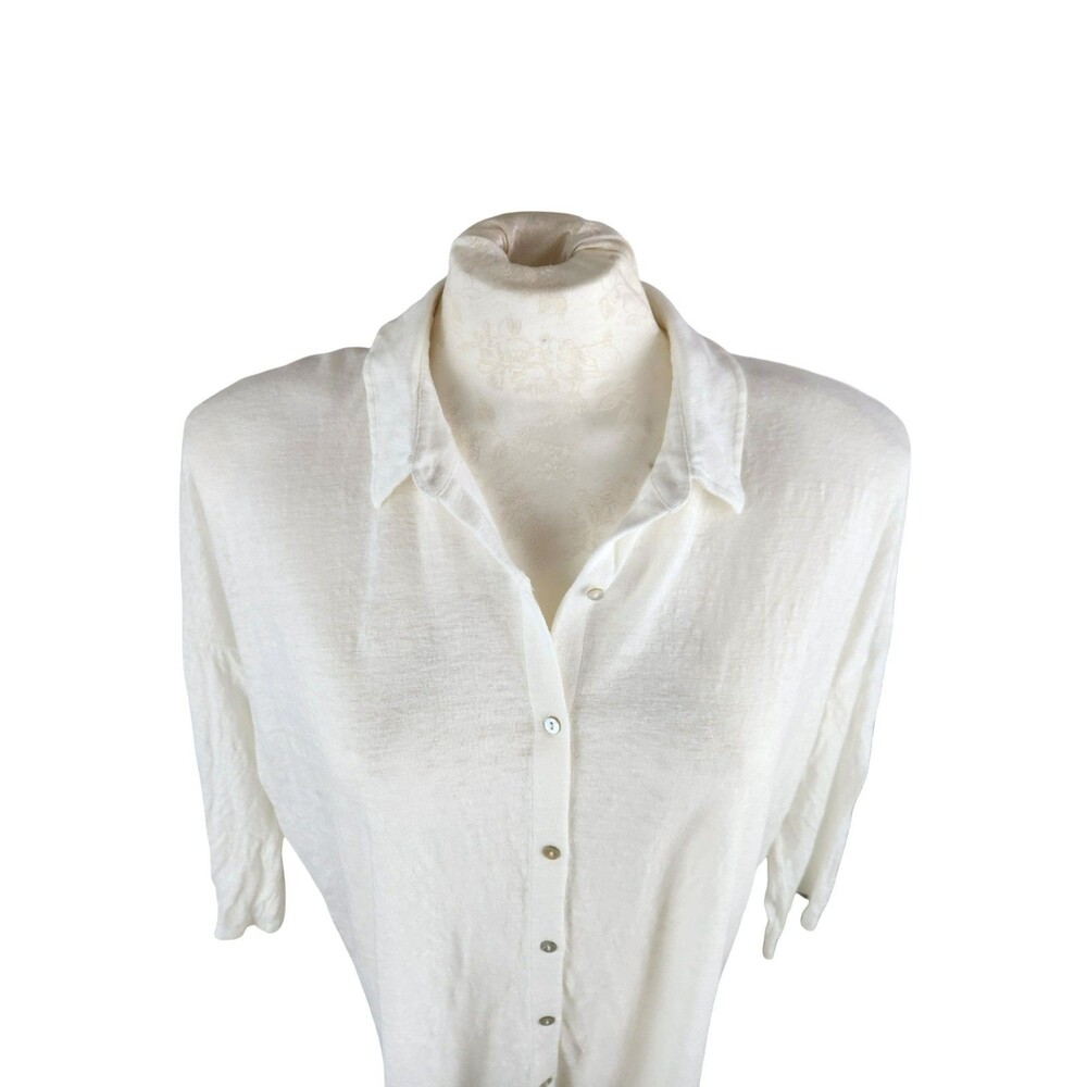 Eileen Fisher System Tunic Shirt Cardigan Ivory Organic Linen Button Down Medium - Picture 3 of 10